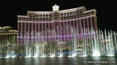 A view of the Bellagio fountains from the viewing area
