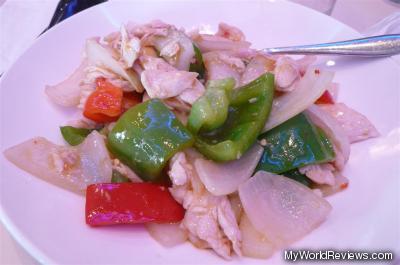 Stir Fry Lemon Grass Chicken with Green, Red Peppers and Onions