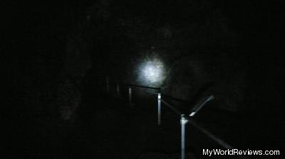 Inside the Lava Tube - notice the railing and small information board