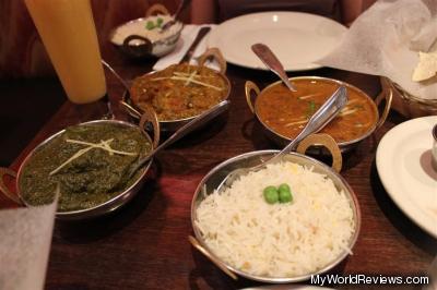 Left to right: Sag Aloo, Baingan Bhurta, Dal Makhani