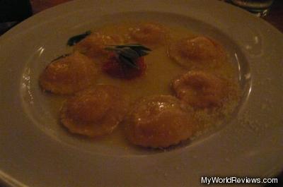 Pumpkin ravioli with butter and sage