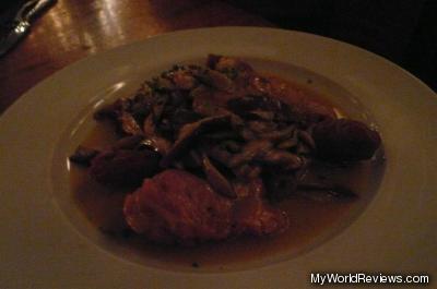 Chicken scarpariello, spicy sausage, and mushrooms