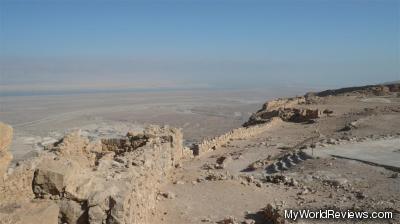 The view from the top of the Masada mountain.  Notice the dead sea in the background