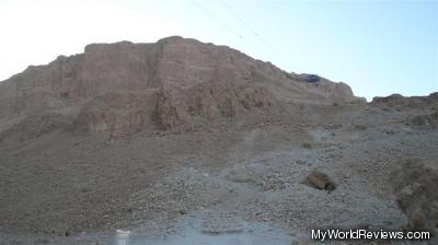 The bottom of the snake path (walking path), looking up at Masada