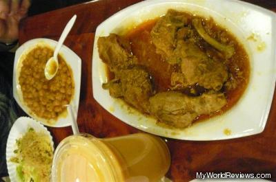 Chana Masala, Chicken Curry, and Mango Lassi