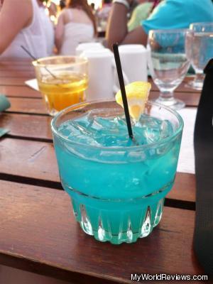 A blue hawaiian drink from the Luau