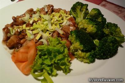 Kung-Pao Chicken with a side of Boiled Broccoli