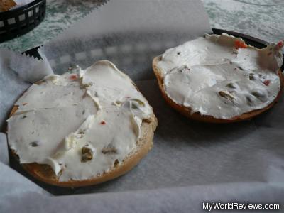 Bagel with Green Olive Cream Cheese