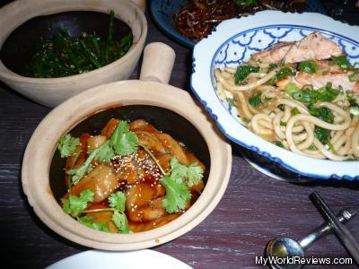 Eggplant, salmon, and green beans