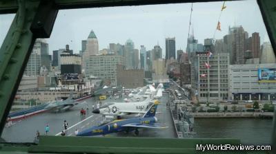 A view of the upper deck and Midtown from the ship's bridge