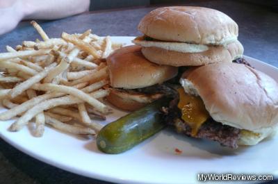 Sliders with classic cheddar cheese burgers